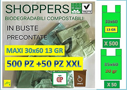500 BUSTE SPESA 30x60 MAXI e PER RACCOLTA UMIDO + 50 BUSTE SPESA XXL 35x60