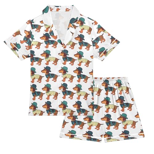 ALAZA Funny Pug Dog Puppy Satin Pajamas Set Short Sleeve Button Down Sleepwear Summer Pjs 2 Piece