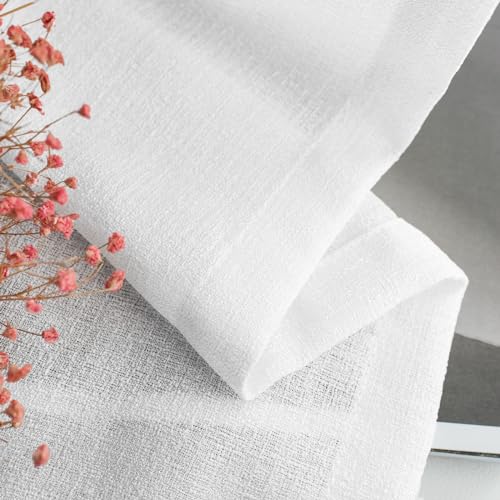 Image of Melodieux White Semi Sheer Curtains 96 Inches Long for Living Room - Linen Look Bedroom Rod Pocket Voile Drapes, 52 by 96 Inch (2 Panels)