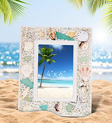 Cota Global Oceanic Beach 4X6 Frame - Wooden Seashell Photo Frame With Beach Ornaments, Handmade Tropical Sand Nautical Picture Frame For Tabletop Or Wall Hang - 9.4 Inches #TOP4