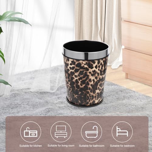 Image of ABOOFAN 5L Household Leopard Trash Can, Retro Open-Top Trash Bin with Removable Bag Ring, Small Garbage Bin Waste Paper Holder for Living Room, Bathroom, Kitchen