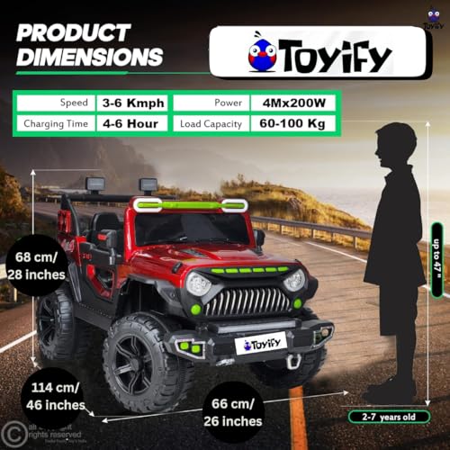 Image of Toyify Battery Operated Jeep for Kids, Ride on Toy Kid Car with RGB Windshield Light & Music | Electric Jeep Battery Car | Baby Big Cars for Kids to Drive 3 to 8 Years (Red)