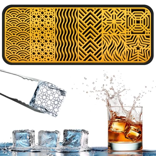 beinkmake Minimalist Pattern Clear Ice Cube Stamp Tray Lucky Clouds Waves Cocktails Custom Ice Stamp Maker for Bourbon Whiskey in 5 Seconds Craft Modern Ice Molds for Bartender Accessories