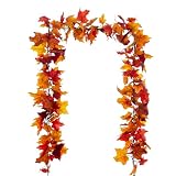 SITUMEIZI Fall Garland Maple Leaves Garlands 6.5Ft Leaf Autumn Foliage Garland for Thanksgiving Fireplace Decorations Fall Wedding Outdoor Decor 1pc