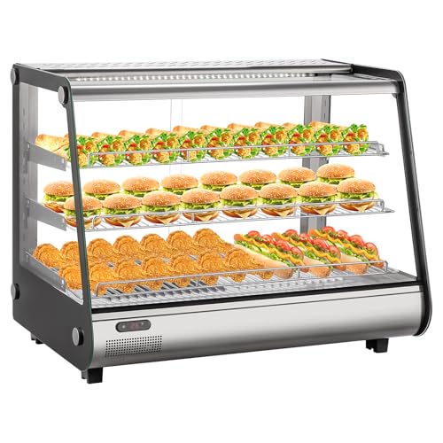 24 in Commercial Food Warmer Display Case, Countertop Warmer Display Case, Commercial Food Warmer with Adjustable Shelves, Glass Sliding Doors, 3 Tier