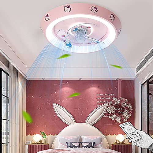 VOMI LED Habitación Infantil Ventilador de Techo con Luz Dibujos Animados Silencioso Regulable Plafon Lámpara con Mando A Distancia para Niños Dormitorio Princesa Niña Habitación Decoración Rosa 72W