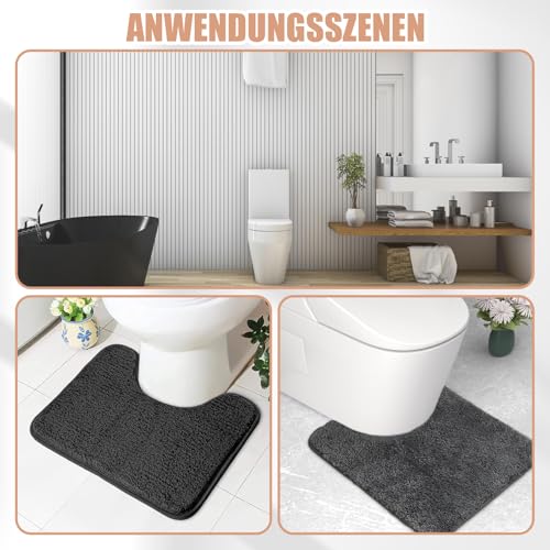 WC Vorleger mit Ausschnitt, Badezimmerteppich, U-Waschbar WC Teppich Klovorleger mit Ausschnitt, Schwarz Weiche Hochflor Toiletten Vorleger, WC Vorleger für Toilette und Badezimmer (50 x 40 cm)