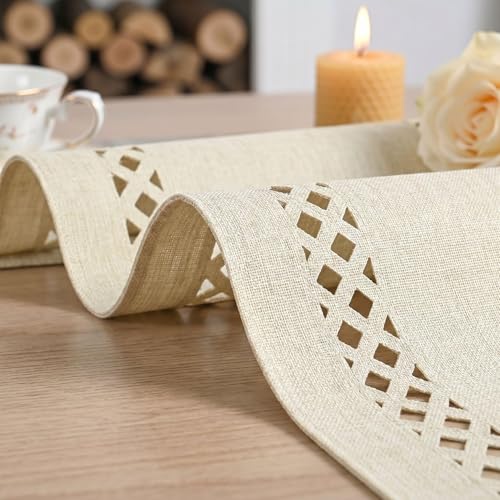 Artoid Mode Beige Rustic Geometric Hollow Table Runner, Seasonal Washable Kitchen Dining Table Decoration for Home Party Decor 13x108 Inch by Artoid Mode - Used condition - Image 6
