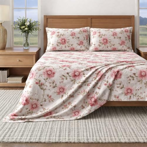 Image of BEVI Home Super Fabric 300 TC Microfiber Single Queen Size Bedsheet with 1 Pillow Cover - Printed Bedsheet Size (60x90) (7D Rose)