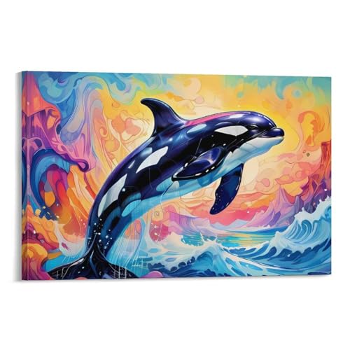Orca peinture à l'huile sur toile moderne 60x90cm pour salon