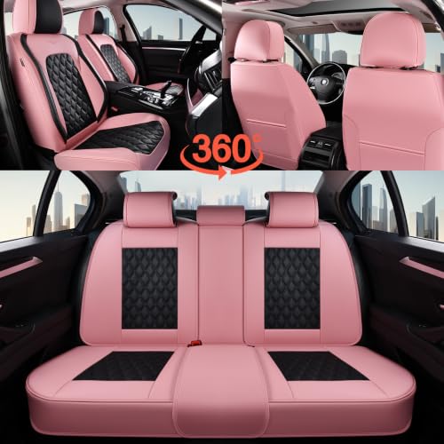 Image of Coverado Universal Car Seat Covers Full Set, Stylish Waterproof Faux Leather Front & Rear Seat Protectors for Sedan SUV Truck, Luxury Fashion Interior - PinkBlack