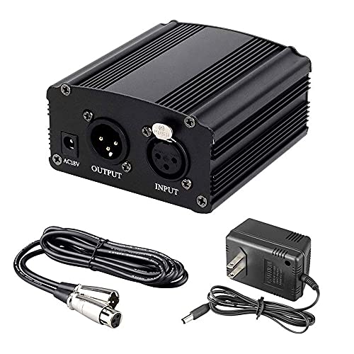 48V Phantom Power Supply with 5 feet Adapter, 6.5 feet Bonus+XLR 3 Pin Microphone Cable for Any Condenser Microphone Music Recording Equipment (Black)