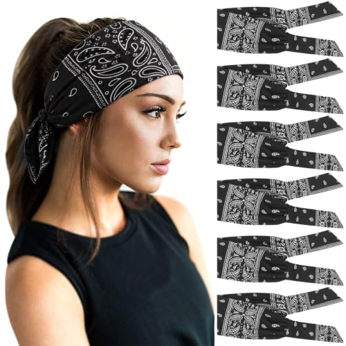Image of DRESHOW 6 PCS Adjustable Headbands for Women Knotted Headbands Elastic Non-Slip Fashion Hair Bands for Workout Sports Running Yoga