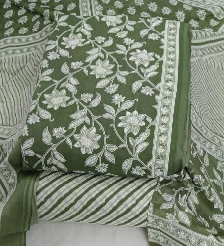 Image of DRAVINAM Trends Women's Premium Cambric Cotton Jaipuri Printed Unstitched Salwar Suit Dress Material with Mulmul Cotton Dupatta