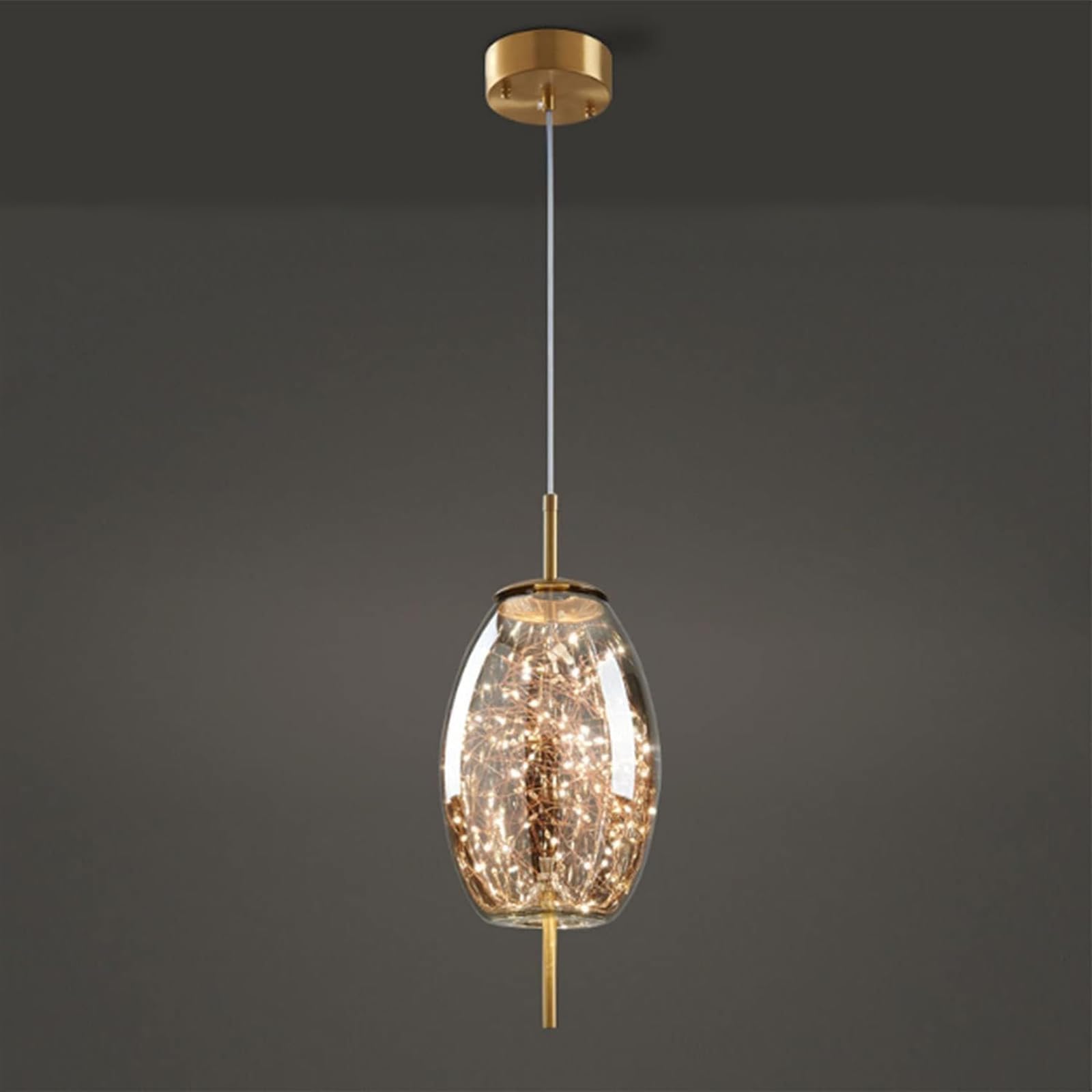 Modern Glass Globe Pendant Light, Loft Bar Ceiling Hanging Lamp, 1-Light Smoke Gray Globe Shade Ceiling Lamp Pendant Light Fixtures for Kitchen Farmhouse Living Room, D_Small