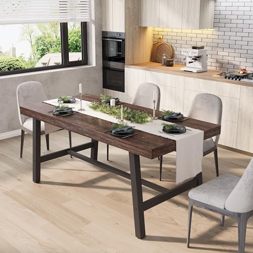 Image of GarveeHome Industrial Dining Table for 4-6 People, 63 inch Long Kitchen Table with Sturdy Metal Frame, Rectangular Counter for Dinner, Kitchen, Dining Room (Rustic Birch, 63 inch Non-extendable)
