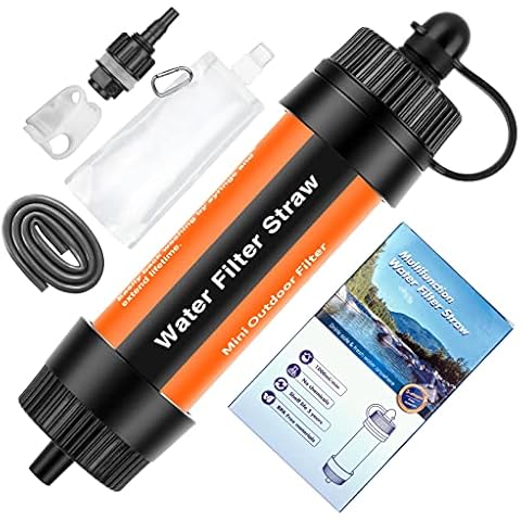 TEUEN Mini Water Purification 8000L Survival Water Purifier Outdoor Water Filtration System 0.01 Micron Emergency Gear Personal Water Filter Straw Set for Camping Hiking Trekking Travelling Cover
