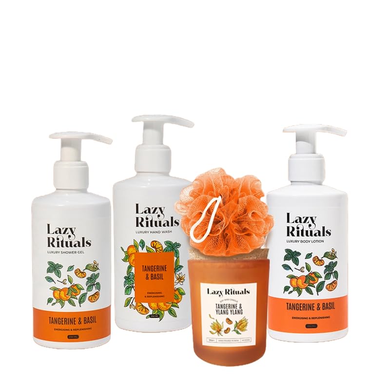 Lazy Rituals Tangerine and Basil Body Care Set | Includes Shower Gel Hand Wash and Body Lotion with a Free Loofah for a Refreshing Skincare Experience-image-33