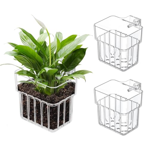 Pawfly 2 Stück Klare Acryl-Aquarienpflanzenhalter für Fischbecken, Oben hängende Aquarienpflanzenhalter mit Haken, Verstellbarer Aquarien-Pflanzbecher, Aquarien-Pflanztopf für Wasserdekoration