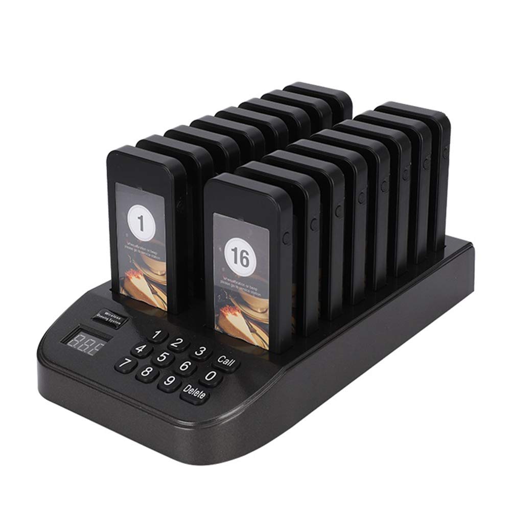 Restaurant Pager System with 16 Pagers, Meal Pagers 999-Channels System, LED Restaurant Pagers and Beepers, Wireless Calling System with Buzzer Button Suitable for Food Truck, Cafes, Church,Clinic