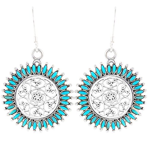 Floral Design Earrings 925 Sterling Silver with Genuine Gemstones & Gemstones