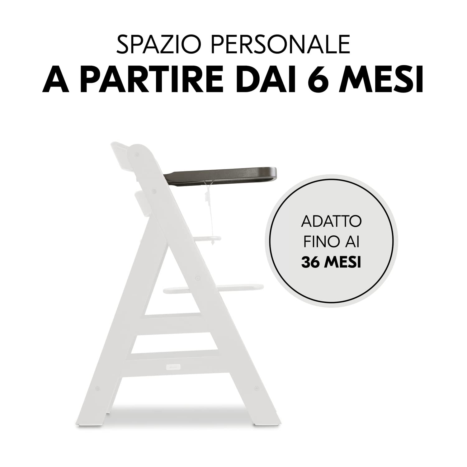 hauck Alpha Wooden Tray, Carbone - Vassoio in Legno Compatibile con Seggiolone Pappa Alpha+ e Beta+ per Bambini 6-36 Mesi, con Bordo Rialzato e Cert. FSC®