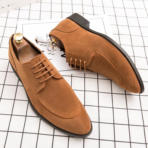 Mens Retro Suede Leather Lace Up Dress Oxfords Shoes Classic Slip On Low Top Pointed Toe Non-Slip Flats Derby Shoes for Formal Business Wedding2