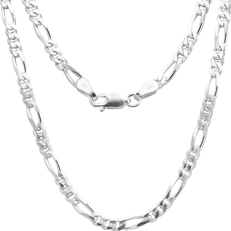 7mm Italian 925 Sterling Silver Diamond Cut Figaro Chain Necklace for Men & Women - with Lobster Claw Clasp Heavy Weight Silver Jewelry Gifts for Him Her 20''(24gm), 22" (26.3gm), 24"(28.4gm) & 26"(30.6gm)3