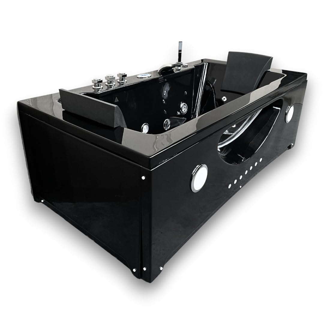 VASCA BAGNO IDROMASSAGGIO NERA MODELLO HYPNOTIC 180 X 90 CM CROMOTERAPIA SPA 2 PERS NUOVA