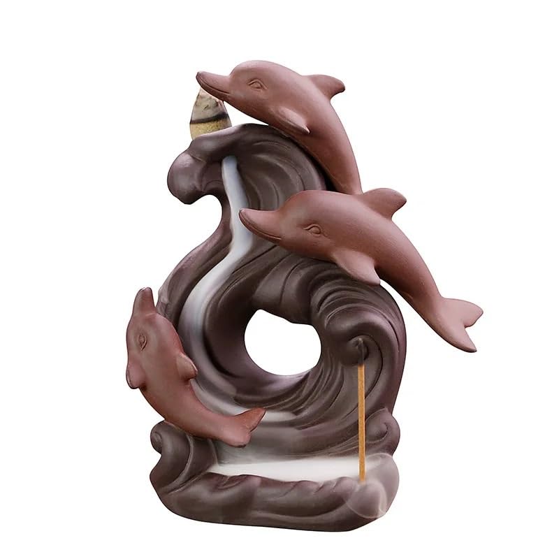 Wodospad fioletowa glina delfin ceramiczny stożek kadzielnica ozdoby rzemieślnicze akcesoria do dekoracji domu kadzidło z przepływem zwrotnym palnika