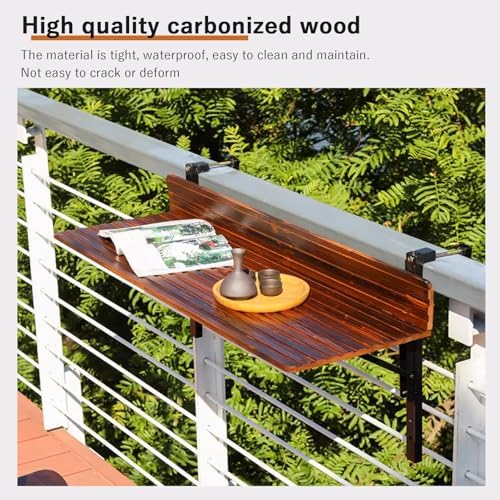Wooden Balcony Bar Table - Folding Space-Saving Outdoor Rail Table for Garden & Terrace (60x33cm) - Stylish Hanging Design for Railings, Perfect for Small Spaces