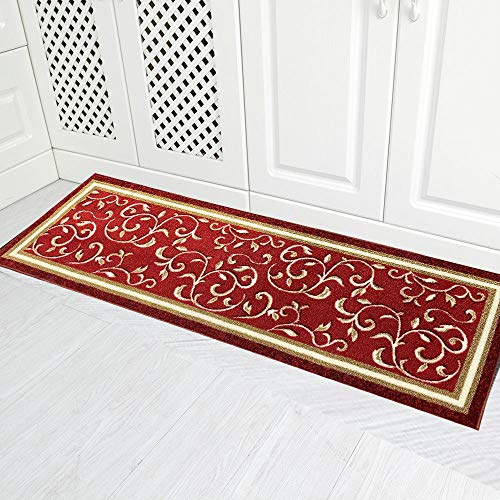 Kitchen Rug Non-Skid Runner Mat Non-Slip Rug For Kitchen Floor With Rubber Backing Floor Mat | Low Profile (20" X 59") (1963-Red) #TOP15