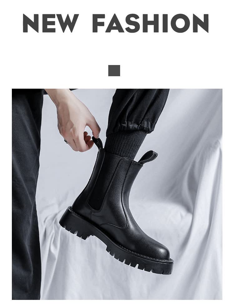 Men's Leather Platform Chelsea Boots Fashion Dress Casual Non-Slip Resistant Ankle Boots Fleece Warm for Winter4