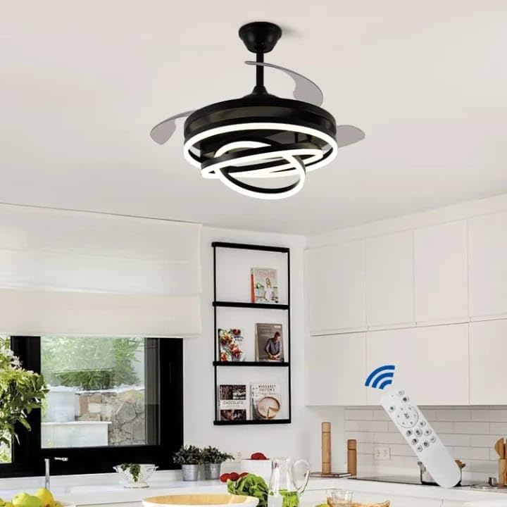 Image of blissbells Modern LED Chandelier Fan, (Blk Ring fanlight)