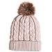 GRAMONI Women's Winter Ribbed Knit Faux Fur Pompoms Chunky Lined Beanie Hats for Christmas (Single-Cream)