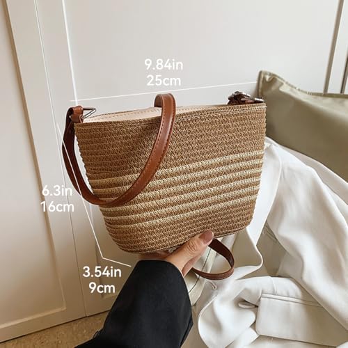 Small Straw Shoulder Bag, Women Woven Crossbody Bucket Bag for Summer Beach3