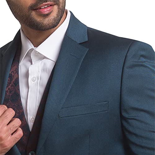 Image of Park Avenue Men's Super Slim Fit Terry Rayon Blend Peak Lapel Jacquard Pattern Full Sleeve Dark Blue Ceremonial Suit