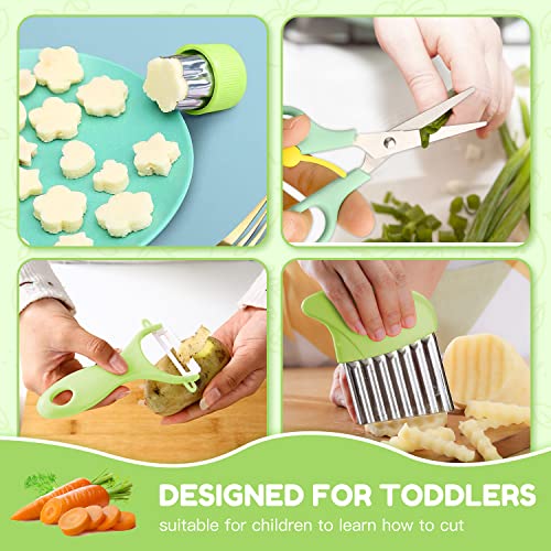 Iaovueby 18Pcs Kids Knifes For Real Cooking, Toddler Knife Set - Wooden Kid Knife 2Pcs Cutting Board Kitchen Gloves Cutting Board Fruit Vegetable Crinkle Cutters Plastic Kids Safe Knives (Crocodile) #TOP3