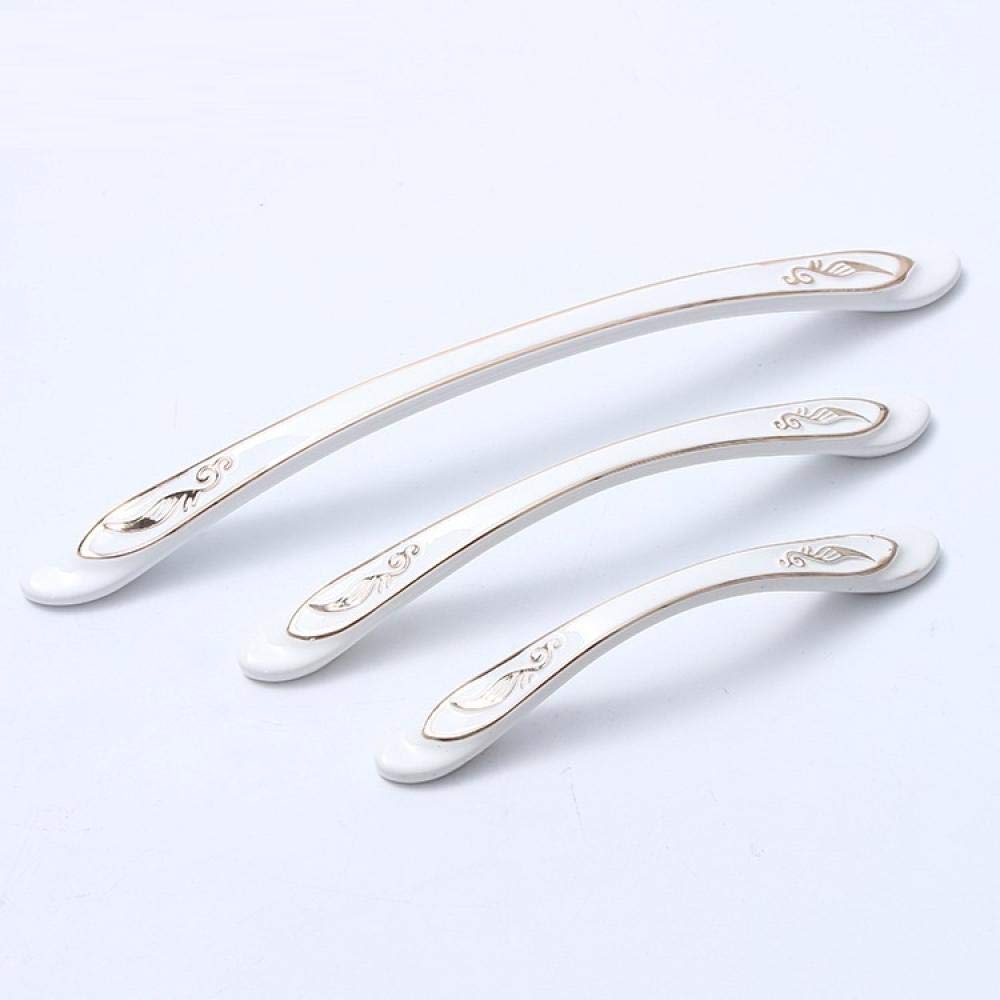 Stnyanxd 96 White Antique Cabinet Drawer Handles 2Pcs Curved Cabinet Door Hardware Drawer Pull Wardrobe Handle Fuji Black(96 White)