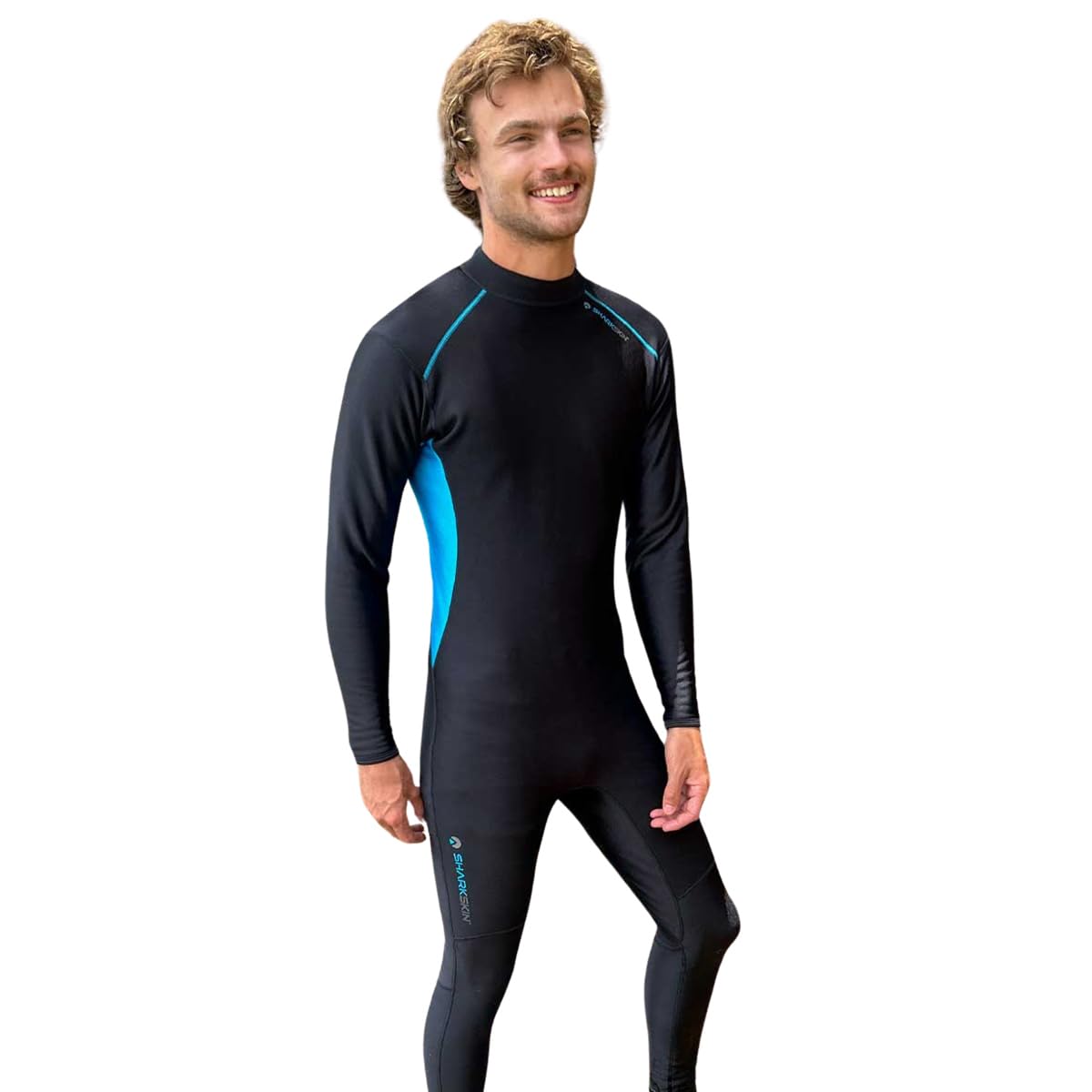 Sharkskin Chillproof Back Zip Suit for Scuba Diving, Freediving, Kayaking, Surfing, Jet Skiing and Swimming for Men, Black/Blue, Medium