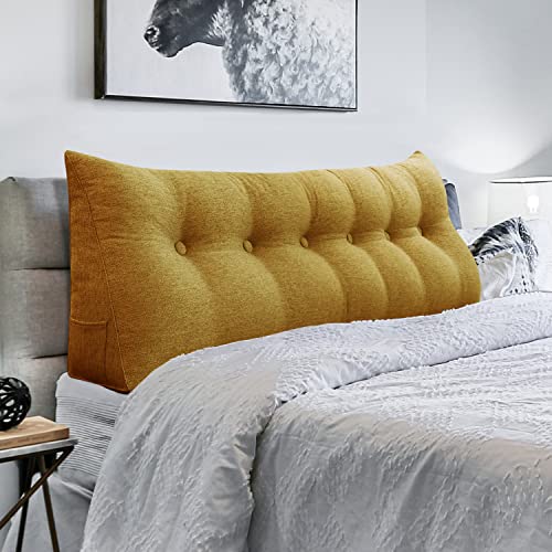 VERCART Triangular Headboard Wedge Pillow Daybed Pillows Bed Headboard Pillow Wedge Bed Rest Reading Pillow Gap Filler Triangle Back Cushion Lumbar Positioning Upholstered Yellow, 71x8x20 inches