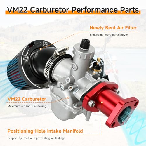 Image of FVRITO VM22 Carburetor Kit Compatible with Predator 212cc 196cc 224cc Coleman CT200U CT200U-EX BT200X Baja MB200 Mini Bike KT196 Go Kart GX160 GX200 Clone Engine Parts with Air Filter Intake Manifold