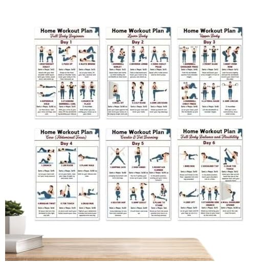 Pósteres de Entrenamiento para Gimnasio en Casa - 6 Piezas Rutina Completa de Ejercicios con Seguimiento - Guía De Entrenamiento Para Yoga Y Mancuernas | Para Dormitorio Oficina Sala
