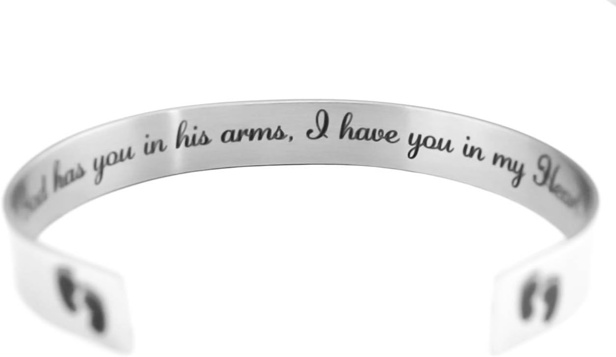 Memorial cuff bracelet, "God has you in his arms, I have you in my Heart", Memorial Jewelry, Loss Of Loved One, Loss of Baby, In loving Memory