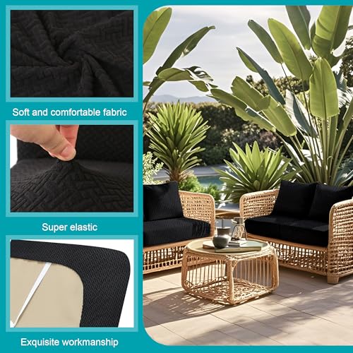 Image of 14Pcs Stretch Patio Cushion Covers,Outdoor Couch Covers Replacement,Outdoor Couch & Sofa Slipcovers,for Patio Furniture Cushion Covers,Washable Reusable Furniture Protector (Black,Cover Only)