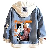 Ning Qi Anime ChainsawMan Hoodie Denim Jacket Cosplay Unisex Adult Graphic Trucker Jacket ChainsawMan Jean Coat Sweatshirt(44-9,XL)