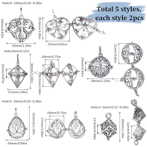 SUNNYCLUE 10Pcs Locket Cage Charms Crystal Necklace Holder Silver Brass Cage Charm Pendants Cube Shape Tree of Life Openable Cross Hollow Chime Ball Pendant for jewellery Making - Image 2
