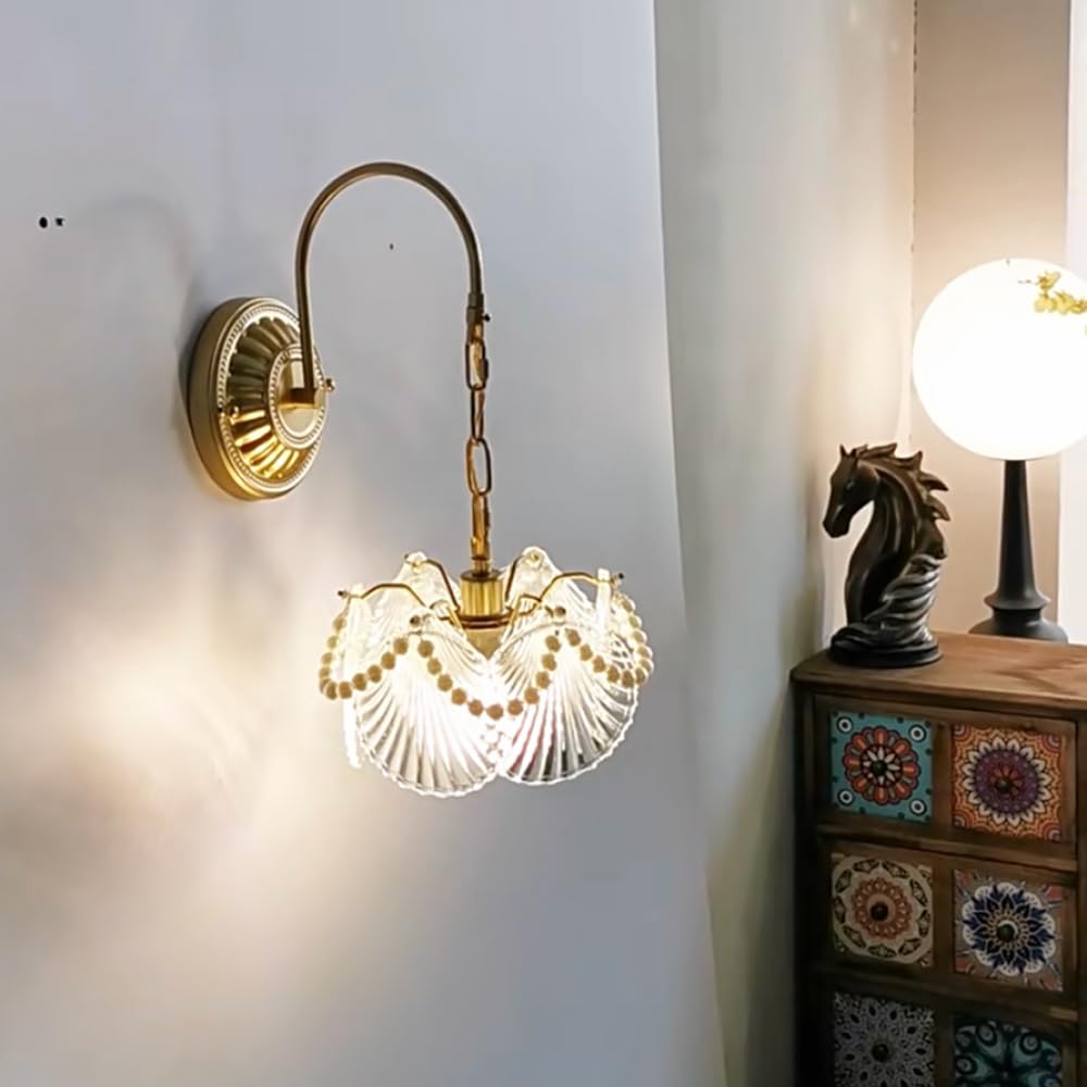 Wisząca Lampa Ścienna W Nowoczesnym Stylu Retro, Dekoracja Wnętrz, Kinkiet, Oprawa Świetlna, Wykwintny Klosz Szklany, Metalowa Lampa Ścienna E14 Z Połowy Wieku, Wykończe,Bwith pearls