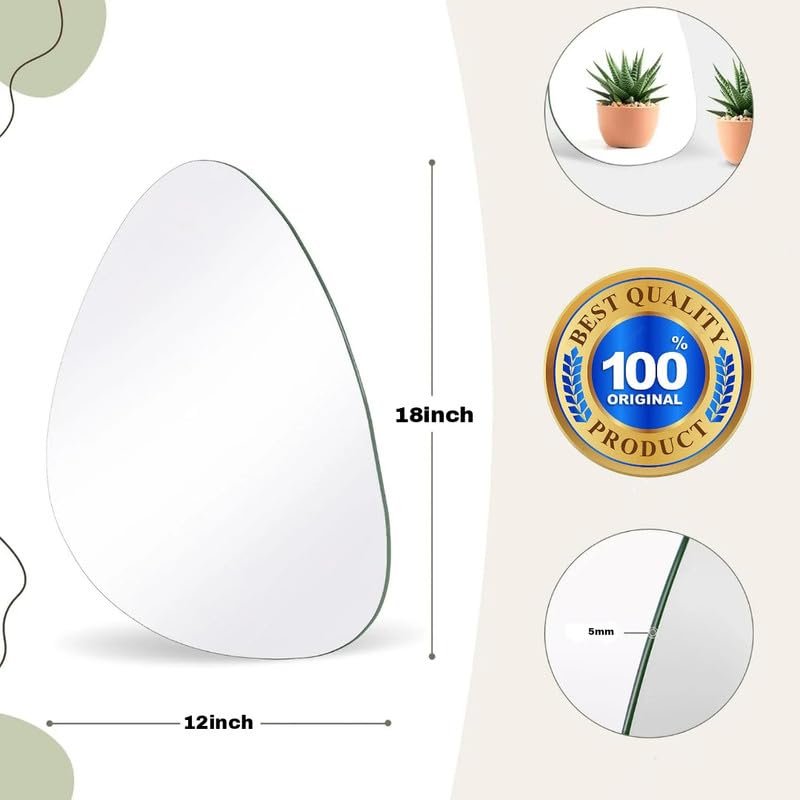Image of 12x18 Inch Irregular Teardrop Wall Mirror | Frameless Artistic Design | 5mm HD Glass | Decorative Accent Mirror for Bedroom, Living Room, Vanity & Entryway Decor