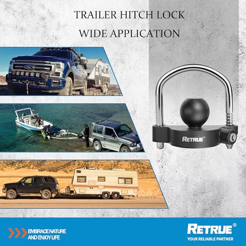 Image of RETRUE Universal Coupler Lock Trailer Locks Ball Hitch Trailer Hitch Lock Adjustable Security Heavy-Duty Steel Fits 1-7 /8 Inch, 2 Inch, 2-5 /16 Inch Couplers, Matte Black
